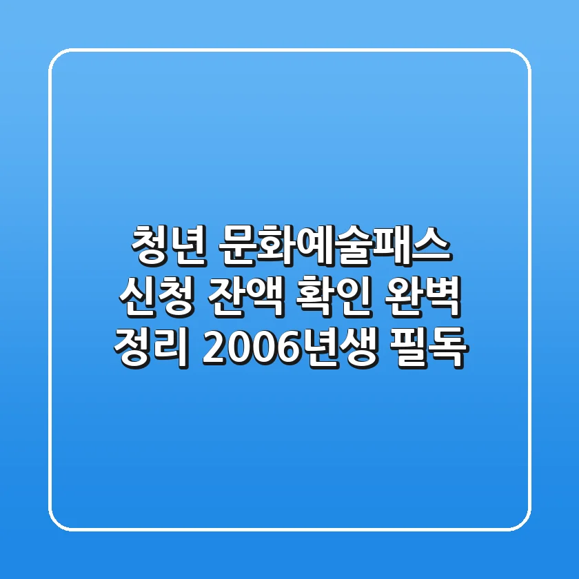청년 문화예술패스 신청, 잔액 확인 완벽 정리 (2006년생 필독!)