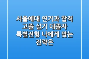 서울예대 연기과 합격, 고졸 실기? 대졸자 특별전형? 나에게 맞는 전략은?