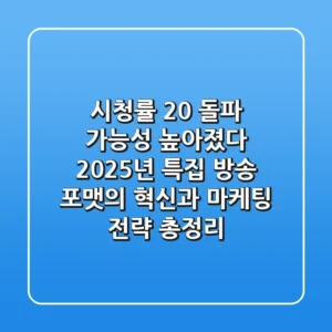 "시청률 20% 돌파 가능성 높아졌다", 2025년 특집 방송 포맷의 혁신과 마케팅 전략 총정리
