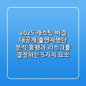 "2025 캐스팅 비결 대공개", 출연자명단 분석, 흥행과 리스크를 결정하는 5가지 요소